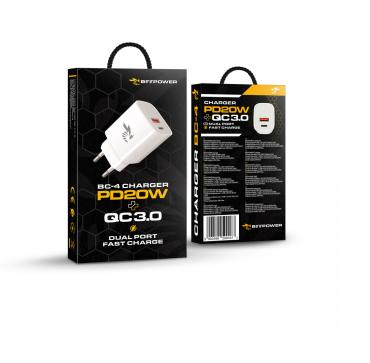 ADAPTOR PRIZA BeePower BC-4 20W PD USB-C+USB3.0 alb