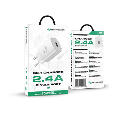 INCARCATOR RETEA BeePower BC 1 +cablu Microusb 2.4A alb