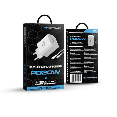 INCARCATOR RETEA BeePower BC 3 TypeC-Iphone 20W PD USB-C alb
