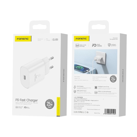 ADAPTOR PRIZA FONENG EU51 GaN PD 25W 1XUSB-C alb