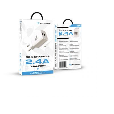 INCARCATOR RETEA BeePower BC 2 +cablu Type C 2XUSB, 2.4A alb