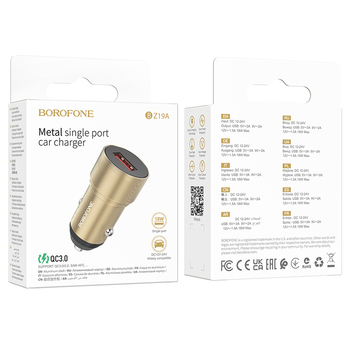 ADAPTOR AUTO BOROFONE BZ19A QC 3.0 18W gold