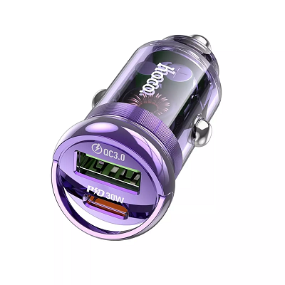 ADAPTOR AUTO HOCO Z53A TypeC USB A PD QC3.0 3A transparent mov