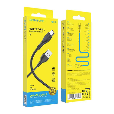 Cablu date Borofone Type-C BX51 3A, 1m negru