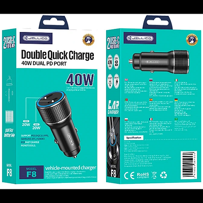 ADAPTOR AUTO JELLICO F8 PD 40W 2XUSB-C negru