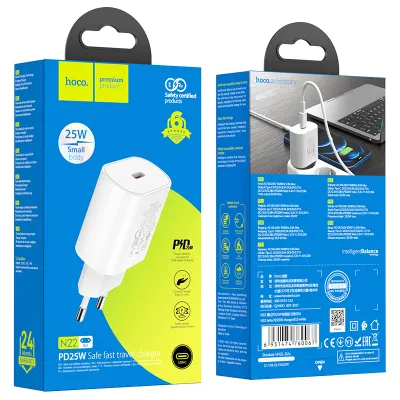 ADAPTOR PRIZA HOCO N22 iesire TypeC PD 25W QC3.0 alb