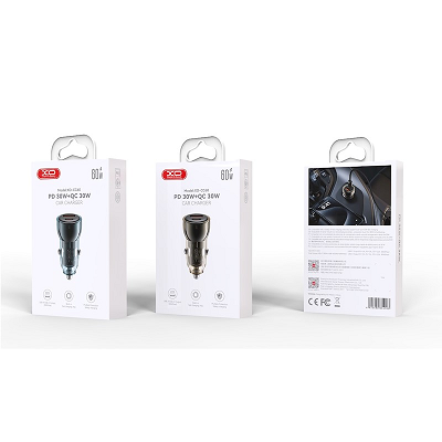 ADAPTOR AUTO XO CC60 60W 1XUSB, 1XUSB-C negru
