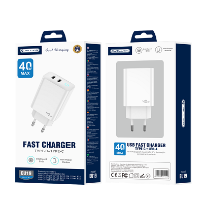 ADAPTOR PRIZA JELLICO EU19 GaN PD 40W 2XUSB-C alb
