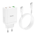 INCARCATOR HOCO TYPE-C N33 +cablu TypeC + USB A PD QC3.0 3A 35W alb
