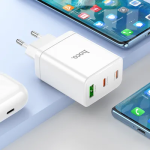 INCARCATOR HOCO TYPE-C N33 +cablu TypeC + USB A PD QC3.0 3A 35W alb