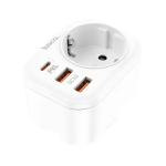 ADAPTOR PRIZA HOCO NS3 cu iesire TypeC PD 20W+2XUSB QC3.0 3A alb