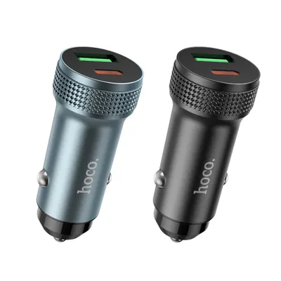 ADAPTOR AUTO HOCO Z49B USB QC 18W + TypeC 20W PD38W gri