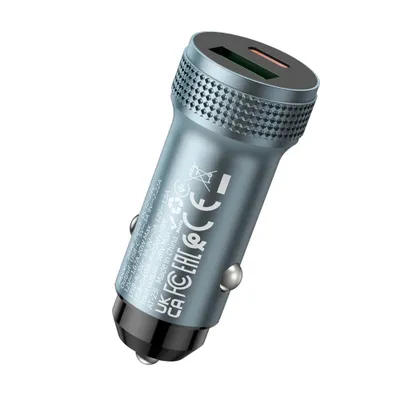 ADAPTOR AUTO HOCO Z49B USB QC 18W + TypeC 20W PD38W gri
