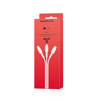 CABLU DATE BOROFONE BX16 3in1 Iphone-Micro-Type C 1m alb