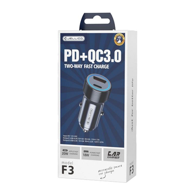 ADAPTOR AUTO JELLICO F3 20W PD USB-C + USB3.0 gri