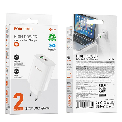 ADAPTOR PRIZA BOROFONE BN10 PD 65W alb