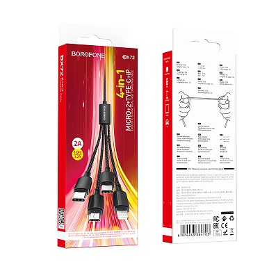 CABLU DATE BOROFONE BX72 4in1 Iphone-Microusb-2xTypeC, 2A, 1m negru