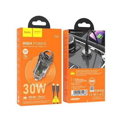 INCARCATOR HOCO AUTO Z53 TypeC-Iphone PD QC3.0 30W negru