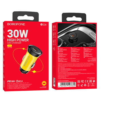 ADAPTOR AUTO BOROFONE BZ26 + TypeC PD 30W 3A galben