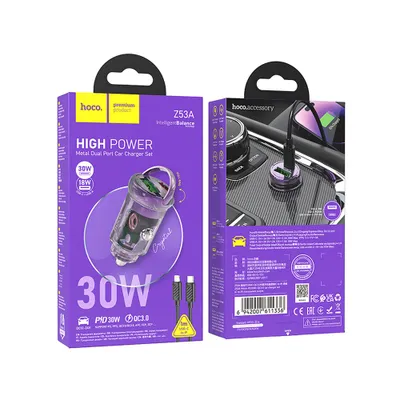 INCARCATOR HOCO AUTO Z53A TypeC-Iphone USB A PD QC3.0 3A 30W mov