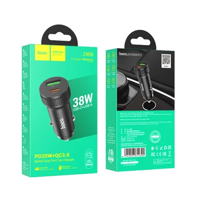 ADAPTOR AUTO HOCO Z49B USB QC 18W + TypeC 20W PD38W negru