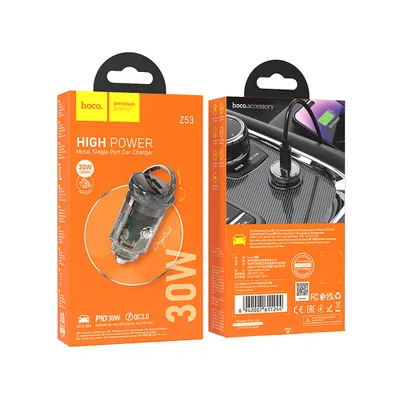 ADAPTOR AUTO HOCO Z53 TypeC PD QC3.0 3A 30W transparent negru