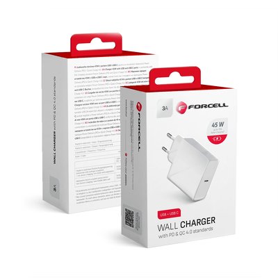ADAPTOR PRIZA FORCELL USB Type C, 3A 25W PD 4.0 3757 alb