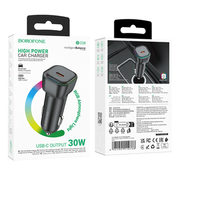 ADAPTOR AUTO BOROFONE BZ28 + TypeC PD 30W 3A negru