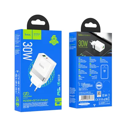 ADAPTOR PRIZA HOCO N21 USB QC3.0 PD 30W alb