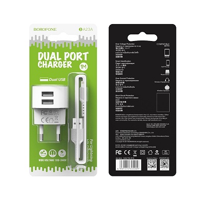 INCARCATOR RETEA BOROFONE IPHONE 2XUSB 2.4A BA23A ALB