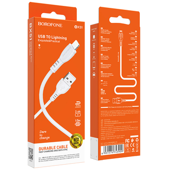 Cablu date Borofone Iphone BX51 2.4A, 1m alb