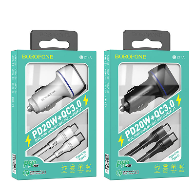 INCARCATOR AUTO BOROFONE BZ14A Type C - PD 20W QC3.0 +cablu Type C/Type C alb