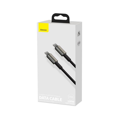 CABLU DATE BASEUS TYPE C - TYPE C CATWJ-01 Tungsten Gold 100W  5A 1m negru