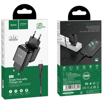 Incarcator retea Hoco N2 cu cablu Iphone 1xusb 2.1A negru