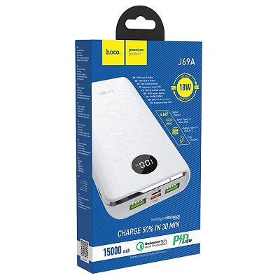 POWER BANK 15000 mAh HOCO J69A Speed Flash 2xusb+USB Type c PD QC 3.0 Alb