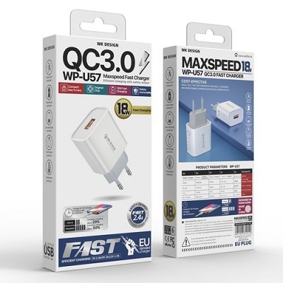 INCARCATOR PRIZA WK Microusb WP U57 QC 3.0, 2.4A, 18W alb
