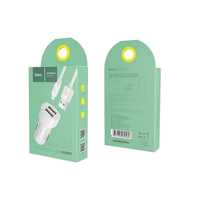 Incarcator auto Hoco Z2A cu cablu microusb 2.4A alb