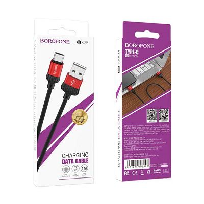 CABLU DATE BOROFONE TYPE C BX28, 1m Dignity negru-rosu