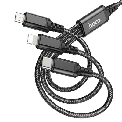 CABLU DATE HOCO 3in1 X76 (Iphone+Microusb+TypeC) USB A 1m negru