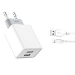INCARCATOR RETEA XO L65 +cablu IPHONE 2XUSB 2.4A alb