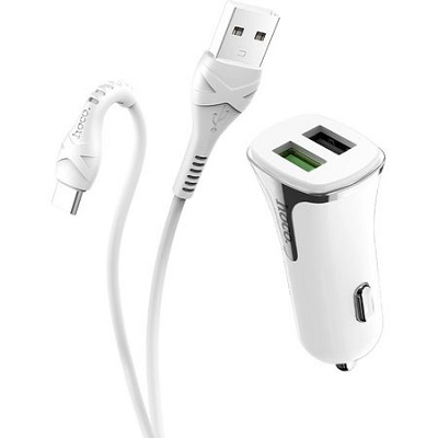 Incarcator auto Hoco Z31 cu cablu type-c Quick charge 3.0 2xusb alb