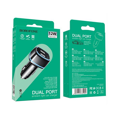 ADAPTOR AUTO BOROFONE BZ14 2.4A, 2XUSB negru
