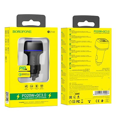ADAPTOR AUTO BOROFONE BZ14A Dual Port USB-C / USB PD 20W QC 3.0 negru