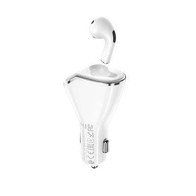 Casca bluetooth Hoco E47 Pro+ incarcator auto QC 3.0, 18W, 2xusb alb