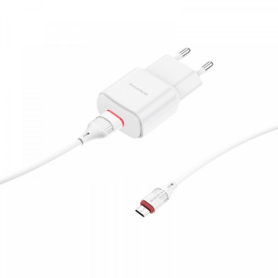 INCARCATOR RETEA BOROFONE MICROUSB BA48A 1xusb, 2.1A Alb