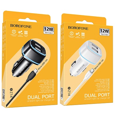 Incarcator auto Borofone BZ14 cu cablu microusb 2xusb, 2.4A, 1m Negru