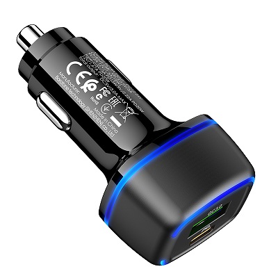 ADAPTOR AUTO BOROFONE BZ14A Dual Port USB-C / USB PD 20W QC 3.0 negru