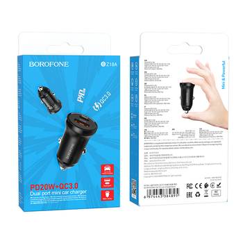 ADAPTOR AUTO BOROFONE BZ18A PD20W+QC3.0 negru