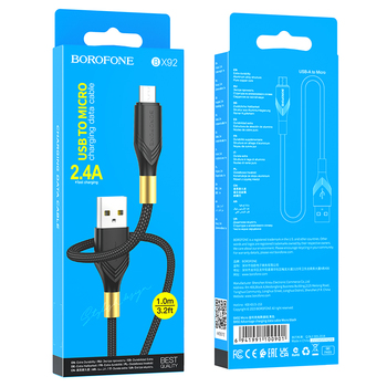 CABLU DATE BOROFONE BX92 Microusb BX92  2.4A, 1m negru