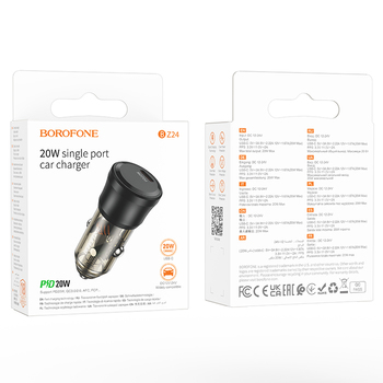 ADAPTOR AUTO BOROFONE BZ24 TypeC QC 3.0 PD 20W negru